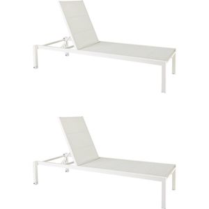 NATERIAL - Set van 2 ligstoelen AQUILA - 2 tuinstoelen met wielen - belastbaar tot 160 kg - 200x75x36 cm - stapelbaar - ligstoelen - aluminium - textileen - wit