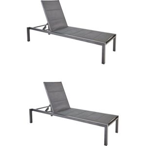 NATERIAAL - Set van 2 ligstoelen AQUILA - 2 tuinstoelen met wielen - belastbaar tot 160 kg - 200x75x36 cm - stapelbaar - ligstoelen - aluminium - textileen - antraciet