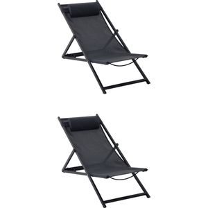 NATERIAAL - Set van 2 ligstoelen CRUZ - 2 x tuinligstoel - Opvouwbaar - Verstelbaar - Ligstoel - Strandstoel - Staal - Aluminium - Textilene - Antraciet
