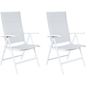 NATERIAAL - Set van 2 tuinfauteuils ORION met armleuningen - 2 tuinstoelen - Opvouwbaar - Klapstoelen - Multi-positie fauteuil - Hoge rugleuning - 7-voudig verstelbaar - Aluminium - Textilene - Wit