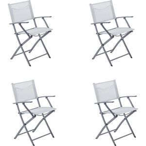 NATERIAAL - Set van 4 tuinstoelen EMYS met armleuningen - Opklapbare fauteuil - Tuinfauteuil - Opvouwbaar - Terrasstoelen - Eetkamerstoelen - Staal - Textilene - Lichtgrijs