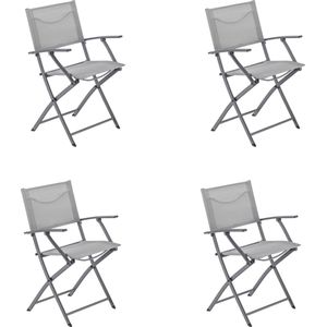 NATERIAAL - Set van 4 tuinstoelen EMYS met armleuningen - Opklapbare fauteuil - Tuinfauteuil - Opvouwbaar - Terrasstoelen - Eetkamerstoelen - Staal - Textilene - Grijs
