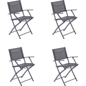 NATERIAAL - Set van 4 tuinstoelen EMYS met armleuningen - Opklapbare fauteuil - Tuinfauteuil - Opvouwbaar - Terrasstoelen - Eetkamerstoelen - Staal - Textilene - Donkergrijs