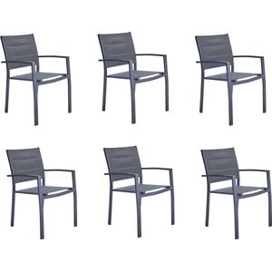 NATERIAAL - Set van 6 tuinstoelen ORION BETA II met armleuningen - 6 tuinfauteuils - Stapelbaar - Terrasstoelen - Eetkamerstoelen - Aluminium - Textilene - Antraciet