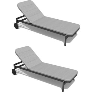 NATERIAL - Set van 2 ligstoelen ARENA - 2 x ligstoelen met verstelbare rugleuning - 198X82X90 cm - 5 posities - Met kussen - Met wielen - Aluminium - Polypropyleen - Donkergrijs