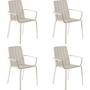 NATERIAL - Set van 4 tuinstoelen IDAHO met armleuningen - 4 x tuinstoel - tuinfauteuil - stapelbaar - stapelbare stoel - aluminium - beige