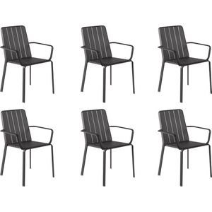 NATERIAL - Set van 6 tuinstoelen IDAHO met armleuningen - 6 x tuinstoel - tuinfauteuil - stapelbaar - stapelbare stoel - aluminium - donkergrijs