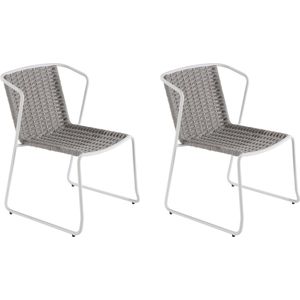 NATERIAL - Set van 2 tuinstoelen LIVIA - 2 x tuinfauteuils - 63,5 x 58 x 80,5 cm - Stapelbaar - Terrasstoelen - Eetkamerstoelen - Aluminium - Polyester - Wit/Grijs - Tuinstoel - Stapelbare stoel