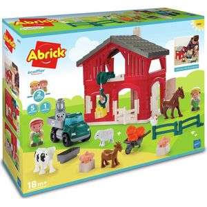 Abrick - Boerderij Speelset - Traditionele Boerderij - 2 Boeren - 5 Dieren - 1 Voertuig