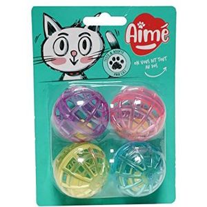 AIME Kattenspeelgoed – ballen Grelôt X 4, meerdere kleuren, grappig kattenspeelgoed