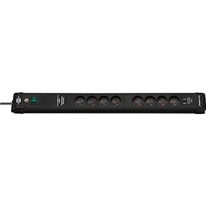 Brennenstuhl Premium Line stekkerdoos met USB-oplader, overspanningsbeveiliging en 8 stopcontacten met schakelaar (verstelbaar met 3 m kabel, 2 USB-poorten 5 V/3,1 A, gemaakt in Frankrijk) zwart
