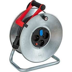 Brennenstuhl Silver Brico-250 kabelhaspel met USB/elektrische haspel, 3 stopcontacten en 2 USB-opladers (binnen, metalen flessen, 25 m kabel, gemaakt in Frankrijk)