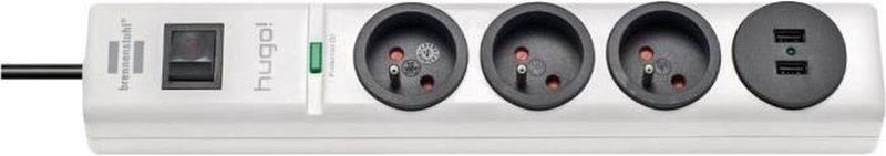 Stekkerdoos 3-Wegs 2 m Wit - Frans / 2x USB