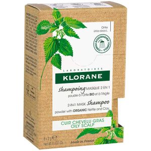 Klorane Shampoo 2in1 Poedermasker met Biologische Brandnetel en Klei 8 Zakjes