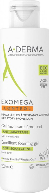 A-Derma Exomega Control Gel Moussant - Gezichtsreiniger - 200ml - Biologisch Afbreekbaar