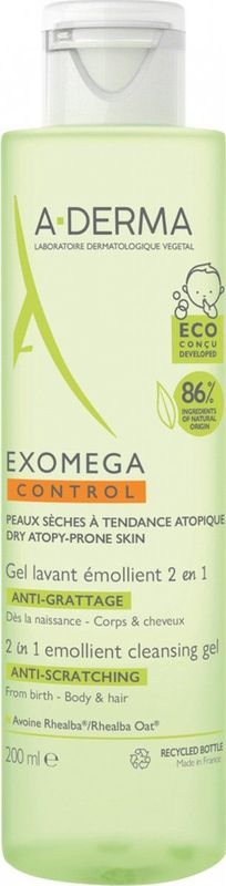 A-DERMA - EXOMEGA CONTROL 2-IN-1 Wasgel - Voor Droge Huid - 200ml