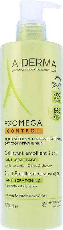 A-DERMA - EXOMEGA CONTROL 2-IN-1 WASGEL - Zacht - 200ml - Natuurlijke Ingrediënten