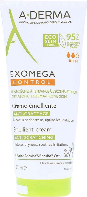 A-DERMA - EXOMEGA CONTROL - Jeukwerende Emolliërende Crème - 95% Natuurlijke Ingrediënten