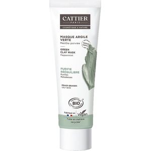 Cattier - Green Clay Mask - Gezichtsmasker - Groen - Met Biologische Jojoba-Olie en Pepermunt