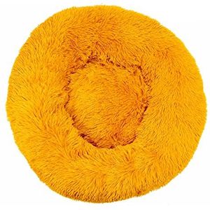 Kalmerend hondenbed & kattenbed, anti-angst donut hond knuffelbed, warme gezellige zachte hond rond bed, pluizige faux pluche hond kat kussen bed geel 120x120cm