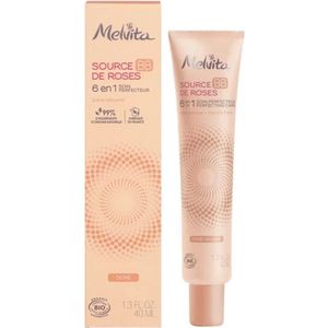 Melvita - BB cream Source de Roses donkere tint - Verzacht en verbergt onvolkomenheden - 6-in-1 actie - 100% natuurlijke pigmenten - Biologisch gecertificeerd - Gemaakt in Frankrijk - Tube 40ml