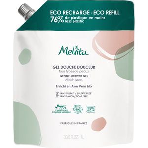 Melvita - Eco navulverpakking douchegel - Reinigt zacht zonder uitdrogen - 99% natuurlijk - Biologisch gecertificeerd - Veganistische formule - Alle huidtypes - Eco-droogformaat - 1L