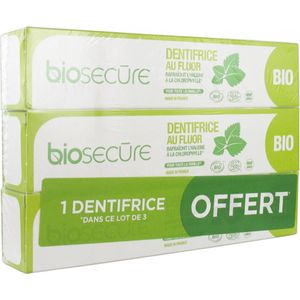 Biosecure Organic Fluoride Tandpasta Verpakking van 3 x 75 ml