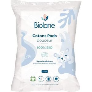BIOLANE - Zachte wattenschijfjes – baby – 100% biologisch – 150 katoen – gevoelige huid – wisselen en toilet – vanaf de geboorte – gemaakt in Frankrijk