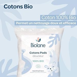 BIOLANE - Set van 3 zachte katoenen pads - baby - 100% biologisch - 150 katoen - gevoelige huid - wissel & toilet - vanaf de geboorte - gemaakt in Frankrijk