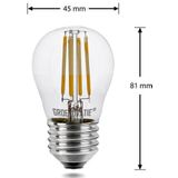 E27 LED Filament Kogellamp - 4W - Warm Wit - Dimbaar