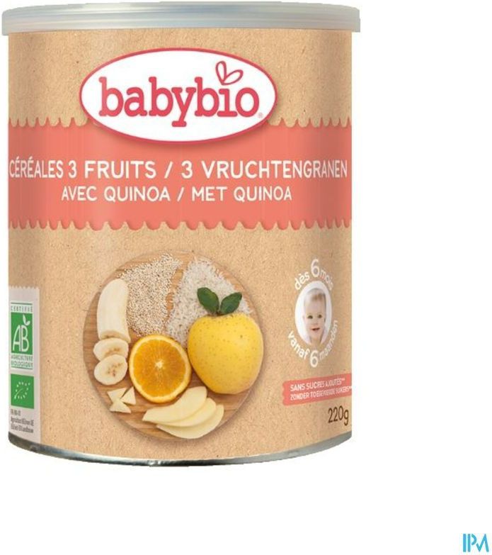 Babybio Biologische 3 Vruchtengranen met Quinoa – Babyvoeding - Babygranen vanaf 6 Maanden 220 Poeder