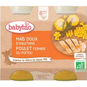 Babybio Zoetmaïs Biologische Kip 8 Maanden + 2 x 200g Kuipjes