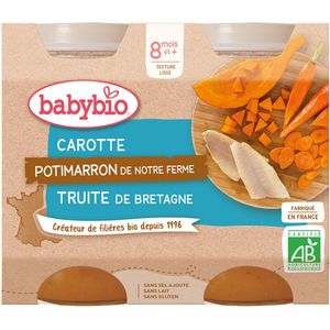 Babybio Wortel Pompoen Forel 8 Maanden en Ouder Biologisch 2 x 200g Kuipjes