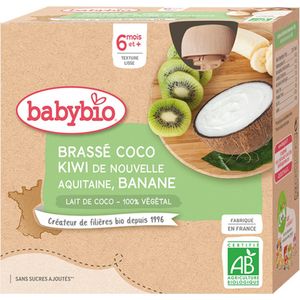 Babybio Vegan Coconut Kiwi Banana 6 Maanden en + Biologisch 4 x 85 g Flesjes