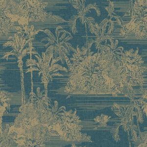 DUTCH WALLCOVERINGS DUTCH WALLCOVERINGS Behang Tropical donkerblauw en goudkleurig