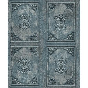 Horizons barok panelen blw/grijs (ornament vliesbehang, blauw)