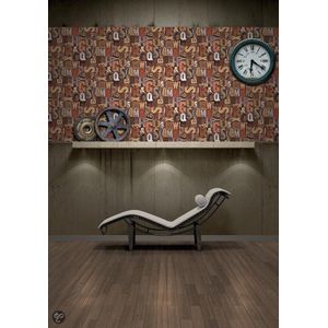 Dutch Wallcoverings Schuimvinylbehang - letters - rood/bruin