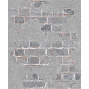Reflets baksteen/beton grijs muur (vliesbehang, grijs)