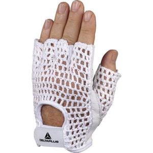 Deltaplus 50MAC10 vingerloze handschoen van schapennerfleer, handrug van gebreid katoen, wit, maat 10