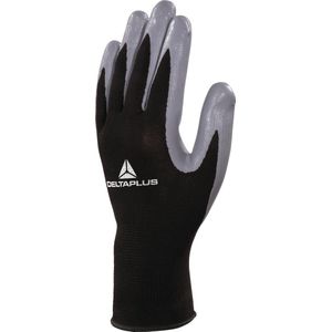 Delta Plus VE712GR09 polyester fijne gebreide handschoenen, handpalm nitril, zwart-grijs, 09, 1 paar