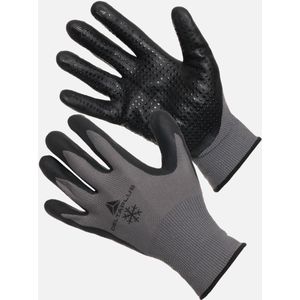 Deltaplus VE728NO07 polyester/acryl fijn gebreide handschoen - nitrilschuimcoating op handpalm + noppen, grijs-zwart, maat 07