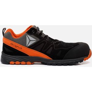 Delta Plus BROOKS3NO39 Lage schoenen van nubuck, vetleer en nylon mesh, S3 HRO SRC, zwart/oranje, maat 39, zwart, oranje, 40 EU