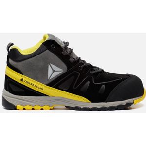 Delta Plus MANHAS3NJ42 lage schoenen van nubuck, vetleer en nylon mesh, S3 HRO SRC, zwart/geel, maat 42, 1 paar