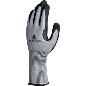 Delta Plus VECUTF01NO08 Xtrem Cut fijngebreide handschoen, nitrilschuim gecoat met korrel handpalm, grijs/zwart, maat 08, 1 paar