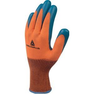 Delta Plus VE733OR11 fijngebreide handschoen polyester, latex gecoate handpalm, oranje/marineblauw, maat 11