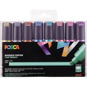 Verfstift posca pc8k b schuin 8st metallic assorti