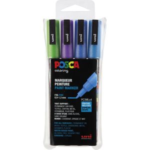 uni-ball Posca Marker 186512, met fijne ronde punt, set van 4, glitter koude kleuren