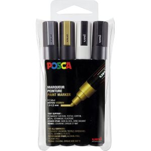Posca stiften set 5M wit/zwart/goud/zilver