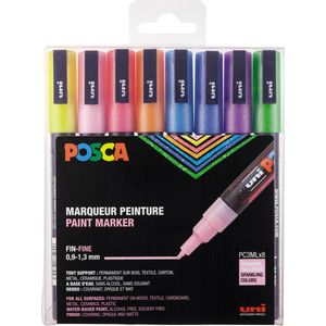 Fasermaler Uni Posca PC-3M 0,9-1,3mm Glitter sortiert VE=8 St&#252;ck
