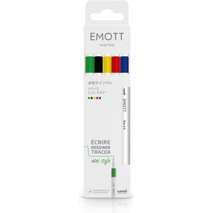 Uni Emott - Fineliner stiften - Levendige Standaard Kleuren - set van 5 kleuren
